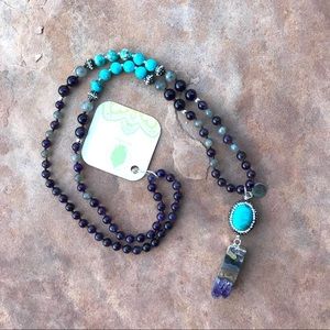 Bondhu amethyst and turquoise mala necklace